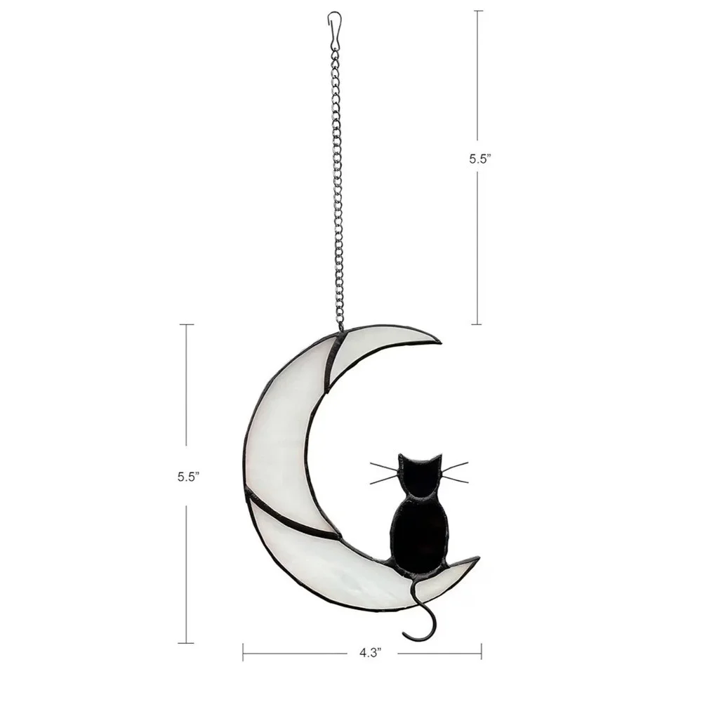Black Cat Moon Crescent Moon Witchy Gothic Window Ornament Boho Home Decor